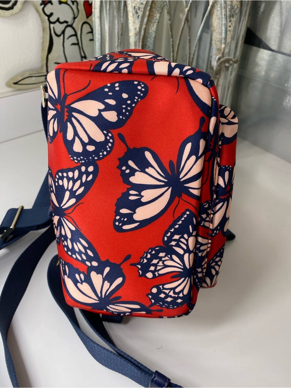 kate spade Red Butterfly Mini Backpack with Navy Accents purse - Picture 4 of 8